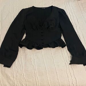 Michele Black Ruffled Blouse